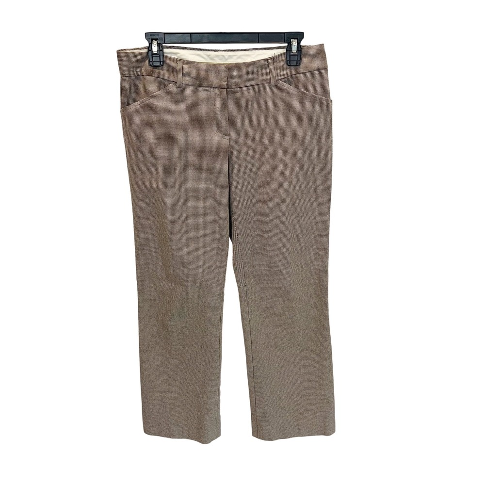 Theory Womens Brown Houndstooth Straight Leg Dress Pants Size 8 Cotton Blend